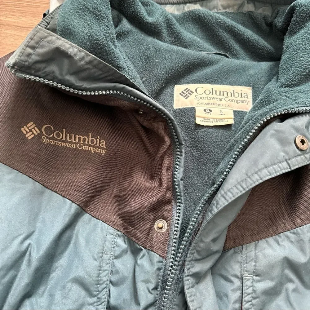 Vintage 70s Columbia Mens Large Puffer Jacket Hiking Coat Green USA Oregon XL